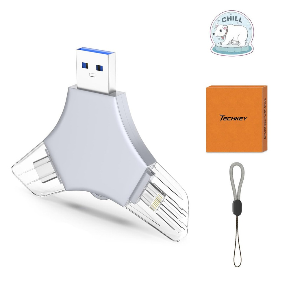 Techkey Flash Drive MFI Licensed 3 in 1 Photo Memory Keeper I-phone Video Data